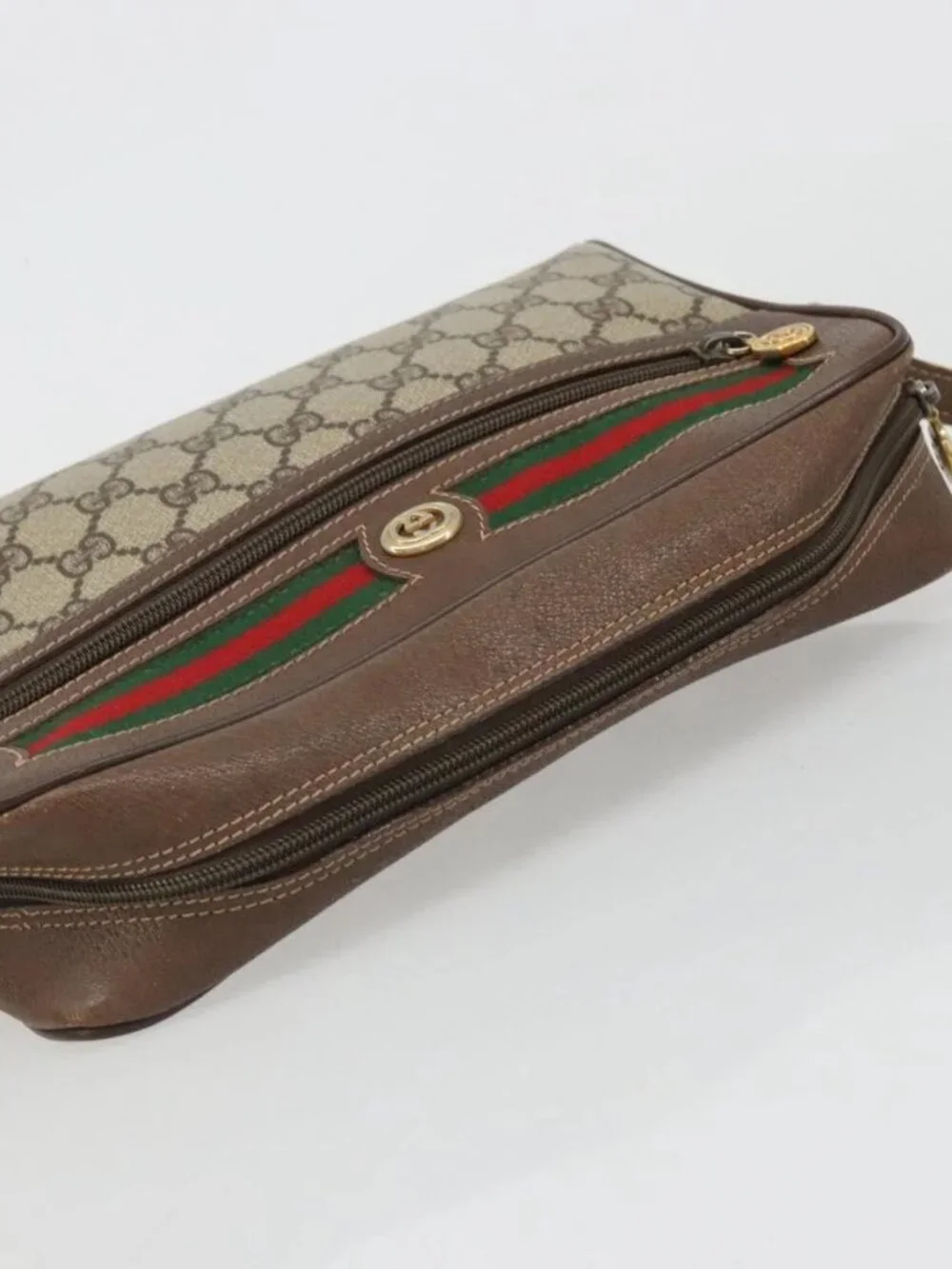 GUCCI GG Supreme Web Sherry Line Bag PVC Beige Gold 56 02 088 Auth am11288